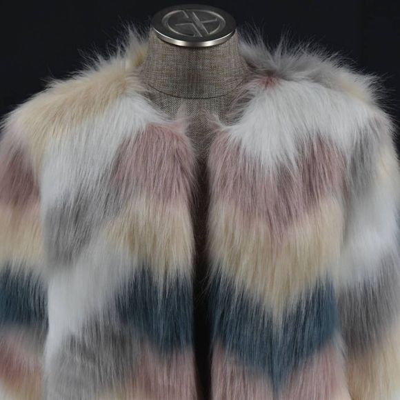 Daphnea Paris Multi Colored Faux Fur Jacket-L - Picture 5 of 8